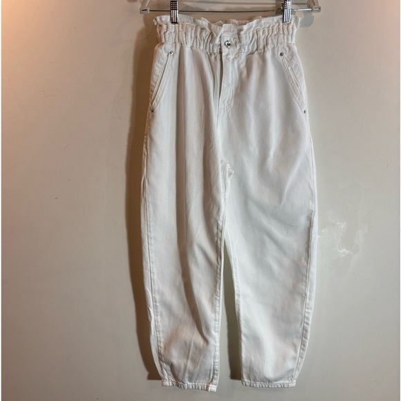 ZARA Sz 4 Paperbag Waist Baggy Leg Denim No Fabric Tag High Rise Jeans Pants - Picture 3 of 12